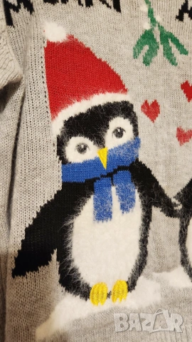 Коледен пуловер сив с пингвини, снимка 5 - Блузи с дълъг ръкав и пуловери - 53157328