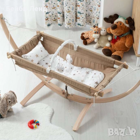  Луксозен бебешки хамак от естествена букова дървесина с матрак и възглавница , снимка 3 - Бебешки легла и матраци - 51594172