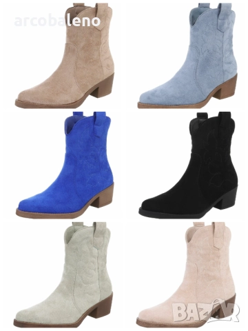 Дамски велурени ботуши в уестърн и байкерски стил, 7цвята 