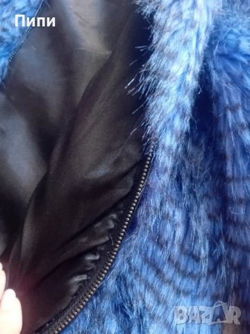 красиво синьо палто с косъм, снимка 4 - Палта, манта - 43800494