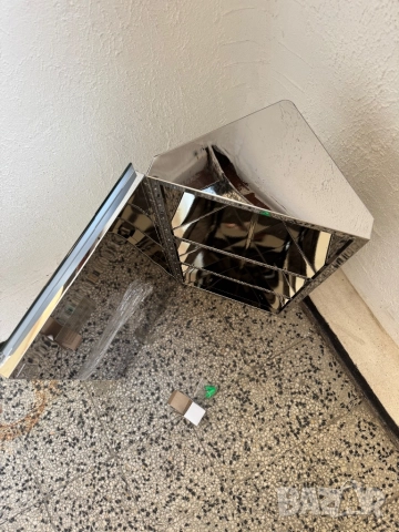 Ъглов Шкаф с Огледало за Баня, Стенен Монтаж, от Неръждаема Стомана, 3 Рафта, 60×30×19 см!, снимка 4 - Шкафове - 52859543