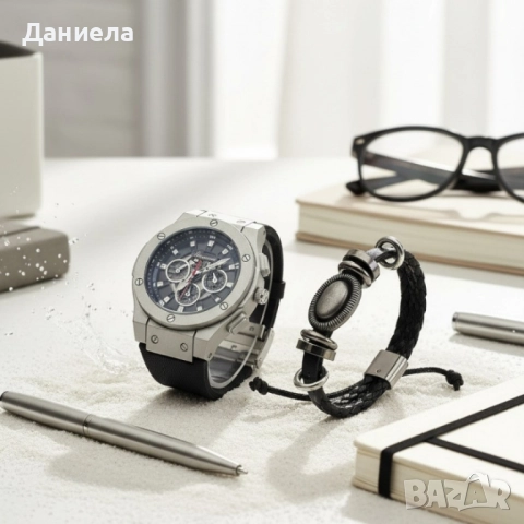 Стилен мъжки подарък – часовник и гривна в комплект, снимка 5 - Мъжки - 51964736