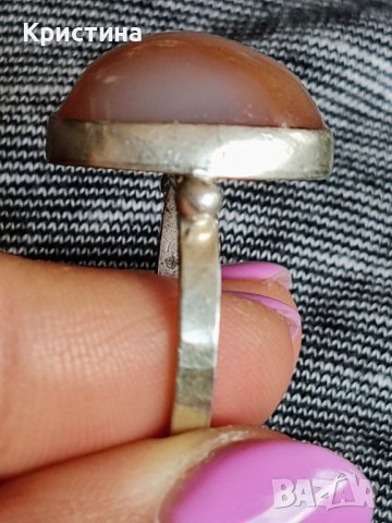 Сребърен пръстен с Ивичест Ахат , снимка 3 - Пръстени - 38172262