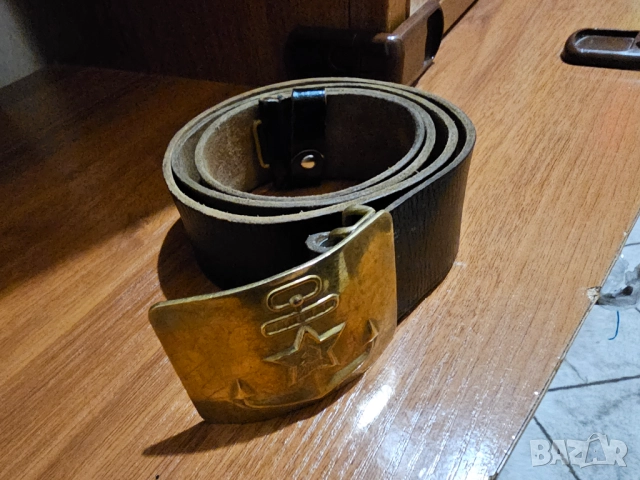 Стар морски моряшки колан с котва  от 50те - красота от бронз и дебела телешка кожа за ценители . , снимка 2 - Антикварни и старинни предмети - 51641547