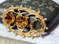 ИЗЯЩНА СТАРИННА ПОЗЛАТЕНА АР НУВО БРОШКА с ЮВЕЛИРНО ФАСЕТИРАН ЦИТРИН 29249, снимка 3