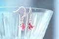 Сребърни Обеци с розов квадратен цирконий на куки сребро проба 925, снимка 1 - Обеци - 43203636