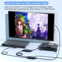 Два порта Scart към HDMI конвертор с изходно съотношение 4:3/16:9,два порта Scart In-HDMI out,HDTV, снимка 1 - Стойки, 3D очила, аксесоари - 42984839