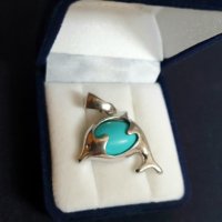 Висулка делфинче сребро и син камък, снимка 2 - Колиета, медальони, синджири - 28042827
