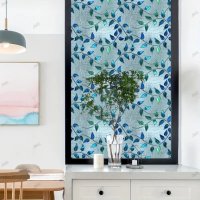 1бр Винтидж модел на сини листа, Европейско рисувано изкуство. PVC фолио за прозорци, 2размера, снимка 5 - Декорация за дома - 43819101
