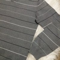 УНИКАЛЕН мъжки пуловер с остро деколте - сив на ситно райе, снимка 3 - Пуловери - 43280083