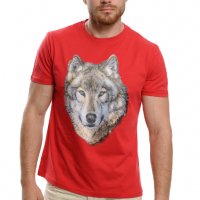 Нова мъжка тениска с трансферен печат Вълк със сини очи, Серия вълци, снимка 5 - Тениски - 37673451
