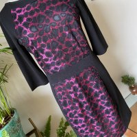 Черна рокля с леопардов принт, Paris pink, М/ L, снимка 1 - Рокли - 43375507