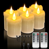 6 броя восъчни акумулаторни LED свещи топло бели, дистанционно управление, за домашен декор, снимка 1 - Декорация за дома - 44865892