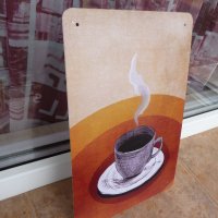 Метална табела кафе порцеланова чашка чинийка ароматно hot , снимка 2 - Декорация за дома - 43106944