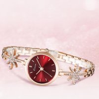 Дамски часовник 044, розово злато с червено, снимка 3 - Дамски - 27853721