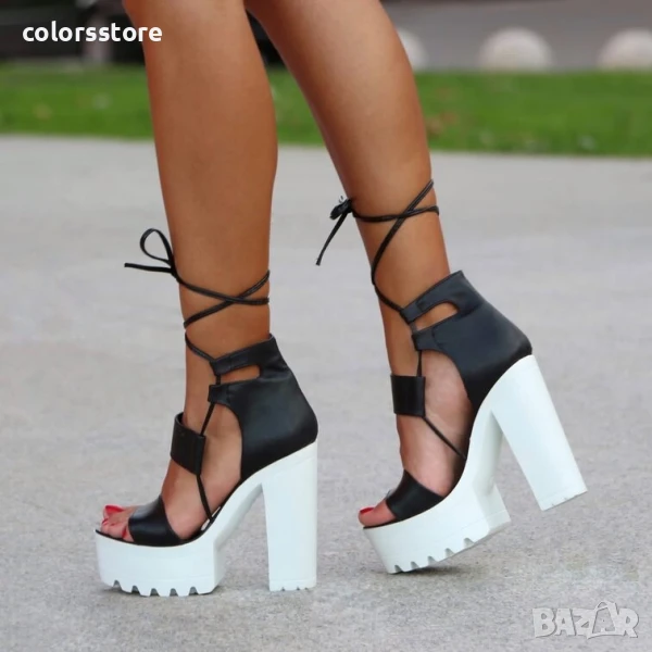 Сандали на ток - черна кожа с бяло ходило - 403

, снимка 1