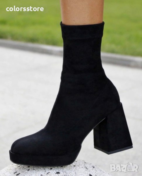 Боти на ток - черен велур - SH01, снимка 1