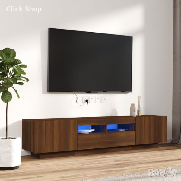 Комплект ТВ шкафове от 2 части с LED кафяв дъб инженерно дърво, снимка 1