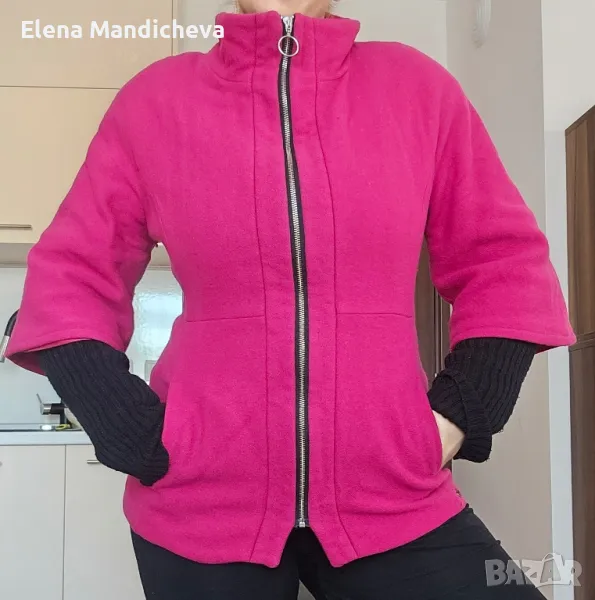 Малиново розово яке палто сако зимно сиво двоен Ръкав с подплата и подплънки българско топло стилно, снимка 1
