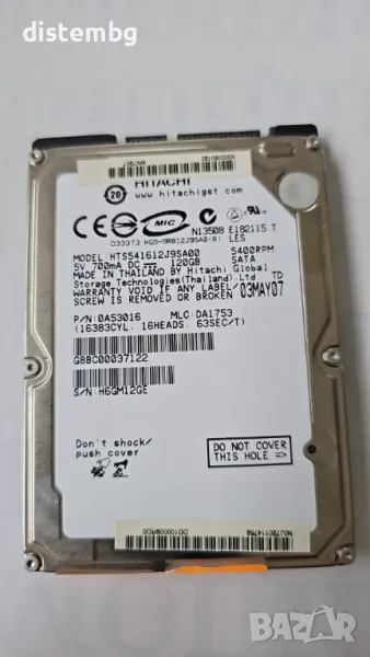 Хард диск за лаптоп Hitachi HTS541612J9SA00 S-ATA 120GB 2.5", снимка 1