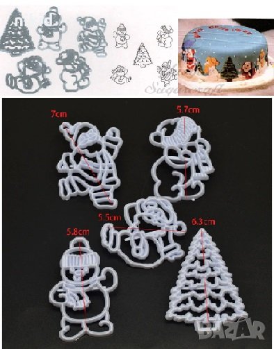 5 бр Коледни Снежен човек Дядо Коледа Елха пластмасови резци форми щампа украса фондан торта декор, снимка 1