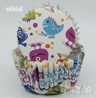 50 бр хартиени капсули динозаври и духчета динозавър кошнички за кексчета мъфини парти, снимка 1