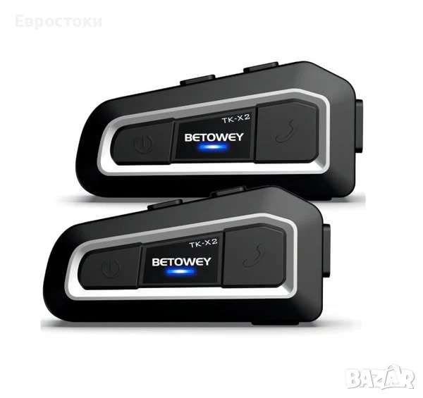 Мотоциклетна комуникационна система TK-X2, двойна - комплект от 2 слушалки, Bluetooth интерком , снимка 1