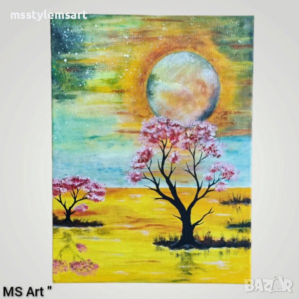 Цъфнали вишни по залез " Картина , снимка 1