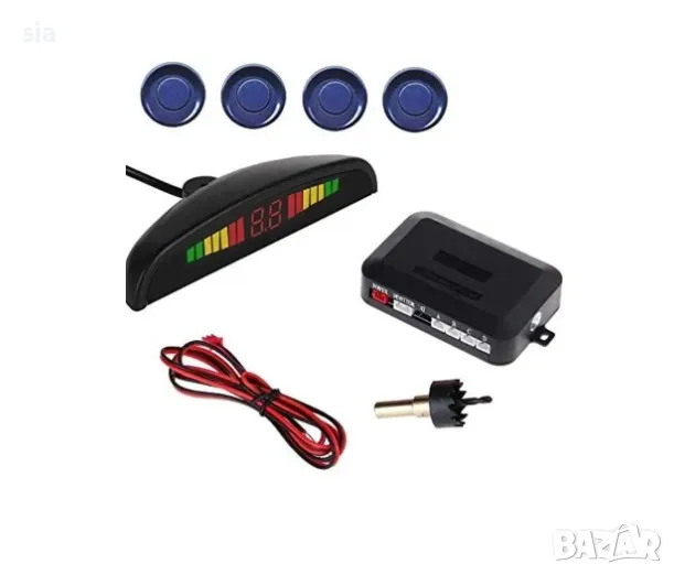 Парктроник за кола с четири сини датчици, дисплей, син сензор,4 бр, снимка 1
