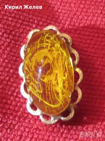 СТАРА ПОЗЛАТЕНА РЕТРО БРОШКА ТОПЕН КЕХЛИБАР / КАТАЛИН ЕСТЕСТВЕНА СМОЛА МАЙСТОРСКО ВИНТИДЖ БИЖУ 71381, снимка 1