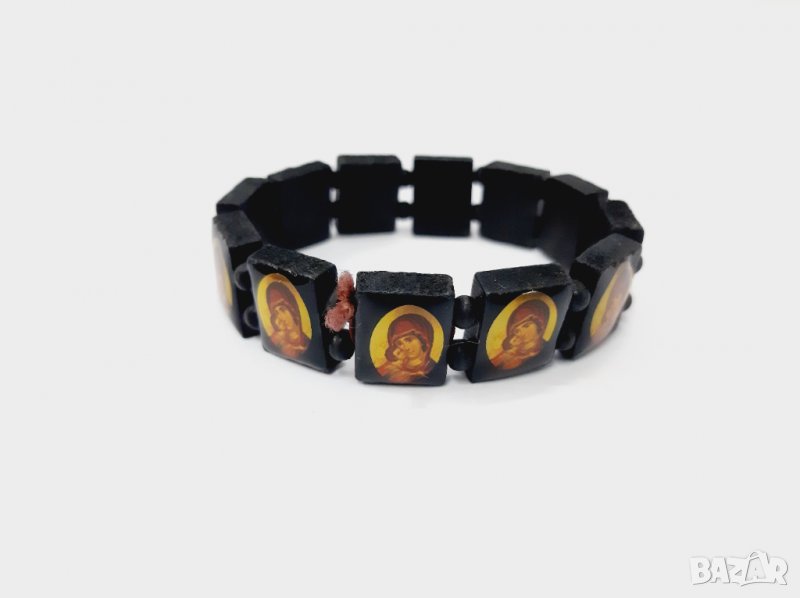 Черна дървена гривна с православни икони, снимка 1