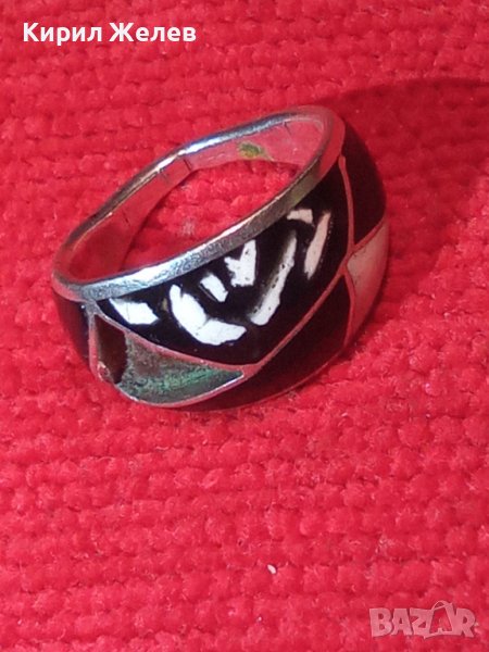 СТАРИНЕН СРЕБЪРЕН ЕМАЙЛИРАН ПРЪСТЕН АНГЛИЯ РЪЧНА ИЗРАБОТКА 25214, снимка 1