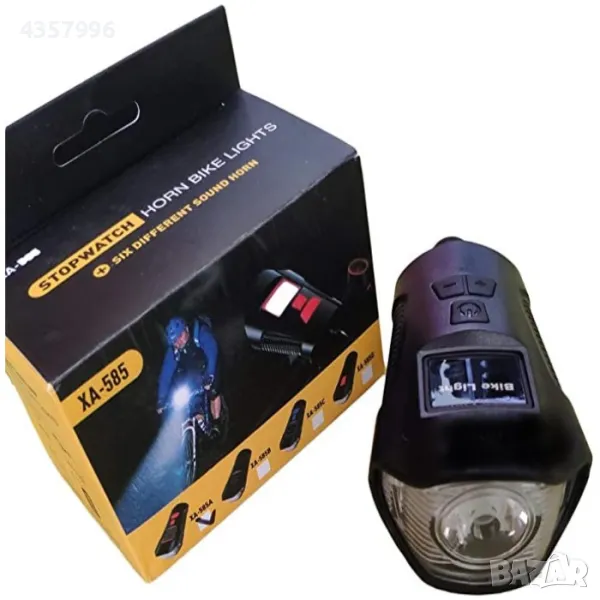 LED фар за велосипед, С дисплей и клаксон с 6 мелодии, снимка 1