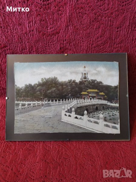 Стари японски копринени гоблени в дървена и стъклена рамка с антирефлексно стъкло., снимка 1