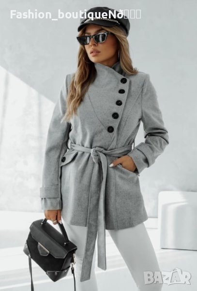Елегантно палто с копчета в сиво  , снимка 1
