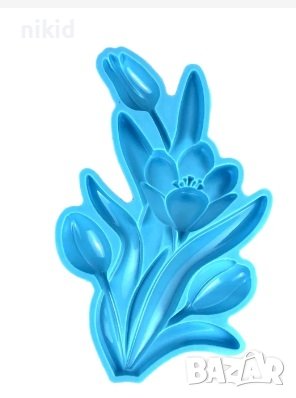 Минзухар голям силиконов молд форма голямо цвете с листа стрък шоколад фондан гипс декор, снимка 1