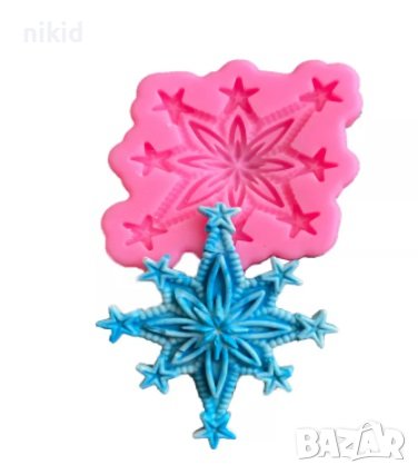 Бляскава Снежинка звезда силиконов молд форма фондан гипс, снимка 1