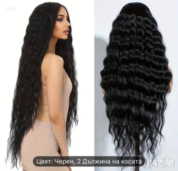 Черна къдрева дълга перука , снимка 1