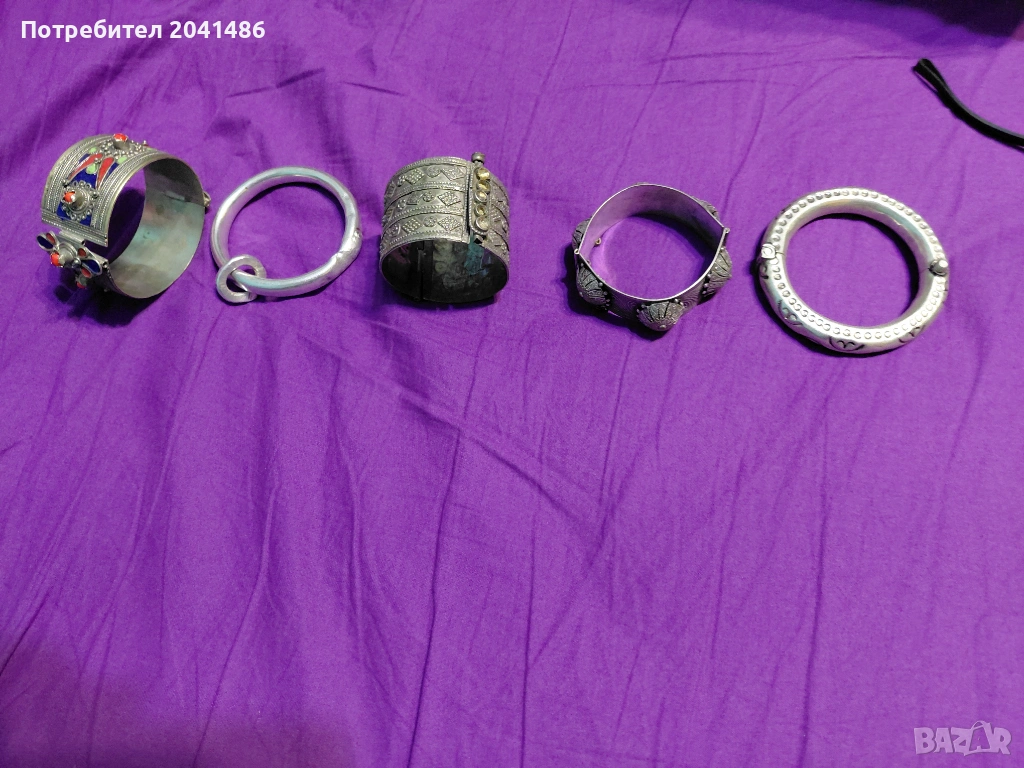 5 сребърни етнически гривни, снимка 1