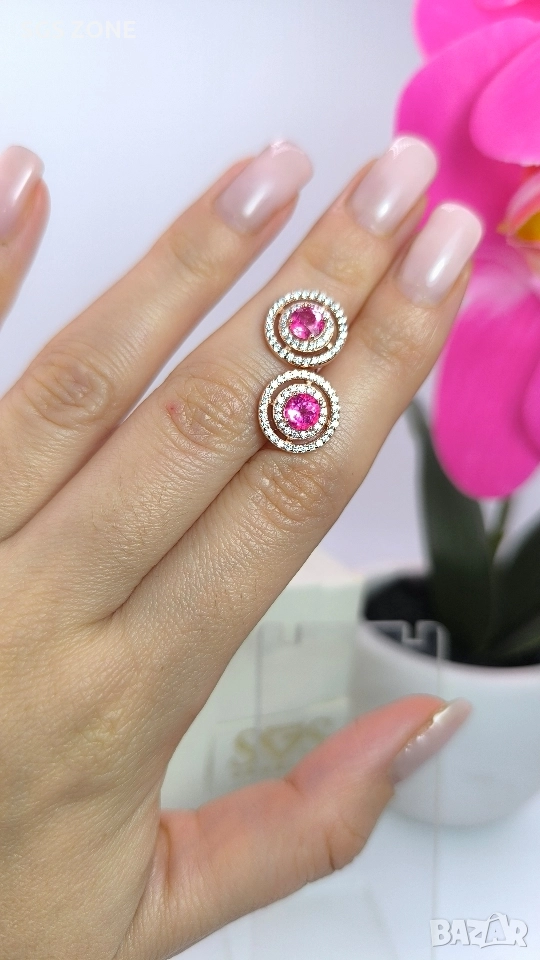 Сребърни обеци с позлатено с розов топаз, снимка 1