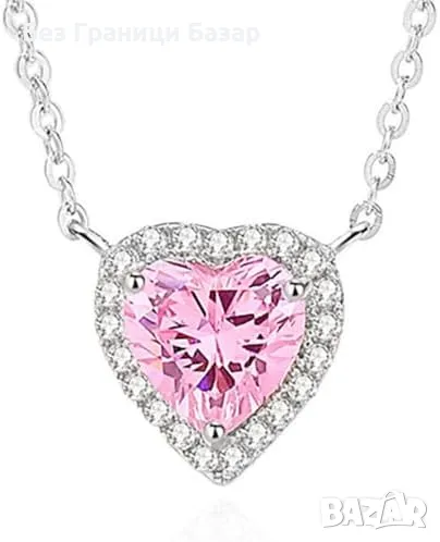 Ново Романтично колие сърце – стерлингово сребро и цирконии подарък жена, снимка 1