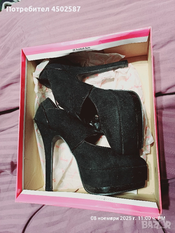 Черни обувки в връзки и 15 см ток, снимка 1