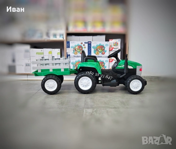 ТОП ЦЕНА!НОВО!Детски акумулаторен трактор с ремарке Dallas GREEN с 12V батерия,дистанционно,USB, снимка 6 - Детски велосипеди, триколки и коли - 52047677
