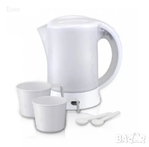 Електрическа кана туристическа - Rosberg R51230U с 2 чаши и 2 лъжички 600W, 0.6л. Бяла, снимка 6 - Кани - 48428559