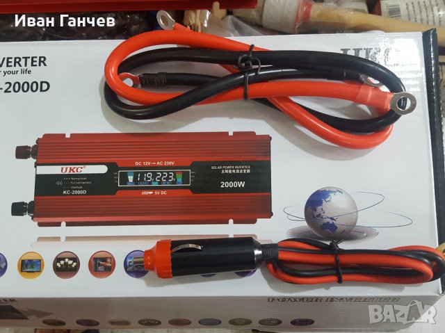 Инвертор преубразовател с лед дисплей  за кола 12-220v-2000вата НОВИ , снимка 2 - Аксесоари и консумативи - 26478276