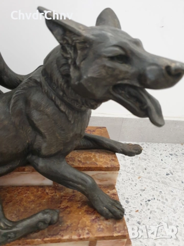 57см-20кг Carvin ЦAM статуетка/стара френска скулптура/фигура на кучета-немски овчарки, снимка 8 - Статуетки - 53483355
