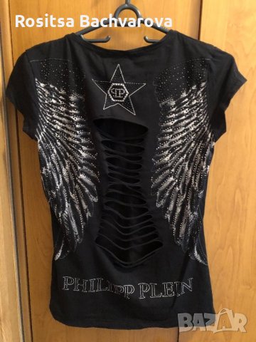 Черна тениска Philipp Plein, снимка 2 - Тениски - 28618355