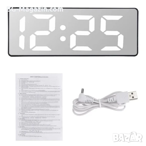 LED дигитален настолен часовник огледало с термометър големи цифри температура постоянно светещ, снимка 4 - Други - 51038190