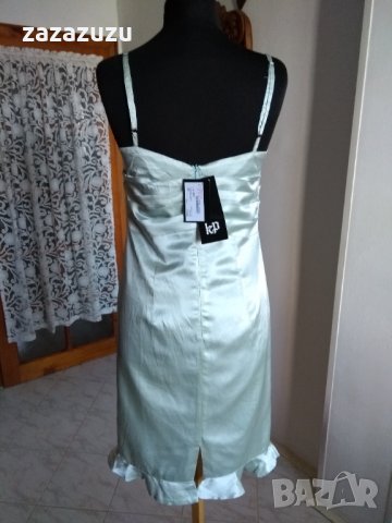 ЕСТЕСТВЕНА КОПРИНА дамска рокля с презрамки в бледозелен цвят, снимка 2 - Рокли - 32589448