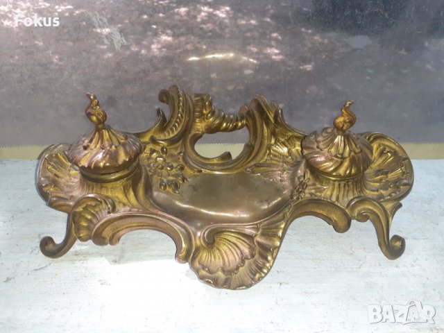 Жестока стара бронзова барокова мастилница - Антика, снимка 6 - Антикварни и старинни предмети - 37714672